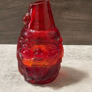 Vintage Fenton 5.5" Santa Figural 2-Piece Fairy Light Red Amberina Glass 1969-79